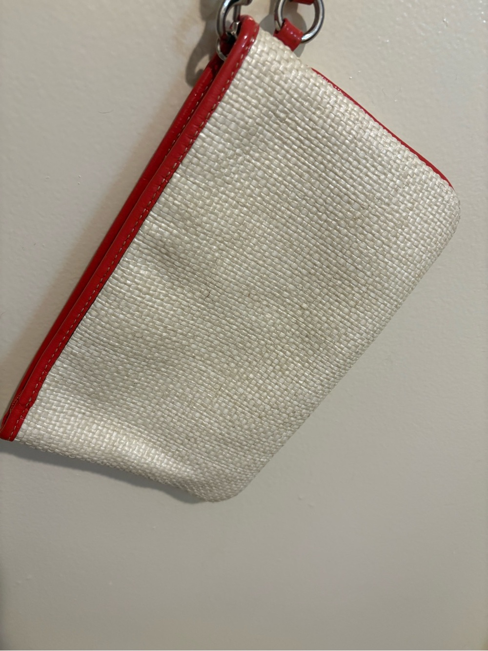 Coach Woven Cream Wristlet with Red Trim and Butterfly Embroidery 9x6” - Picture 3 of 3